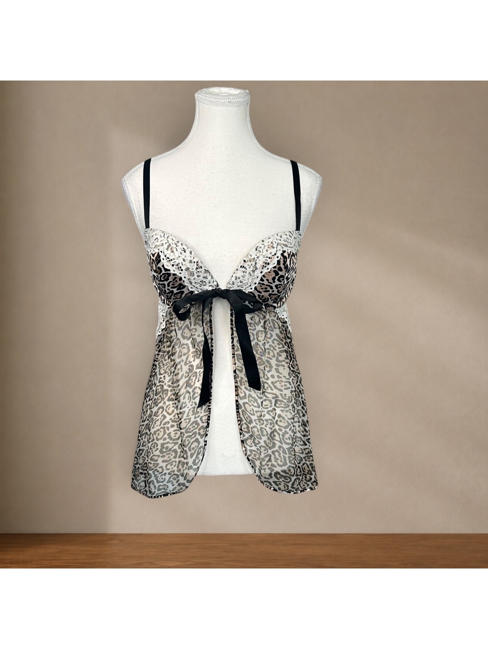 Victoria’s Secret Leopard Babydoll Lingerie Sheer Lace Animal Print Y2K